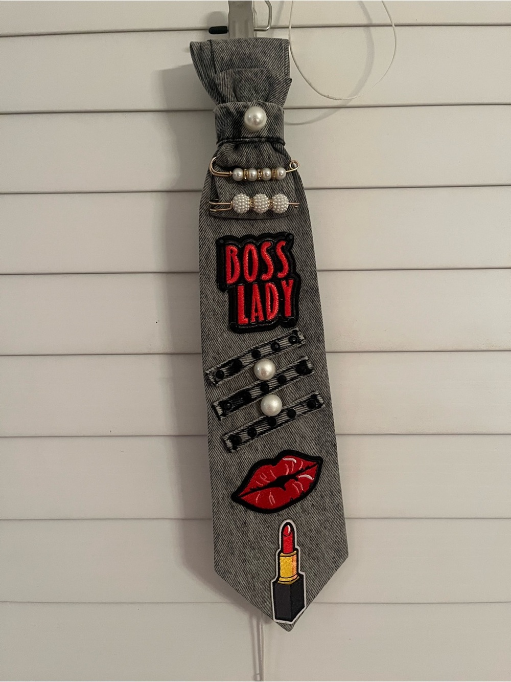 Black Denim Boss Lady Embellished Gray Women's Neck Tie
